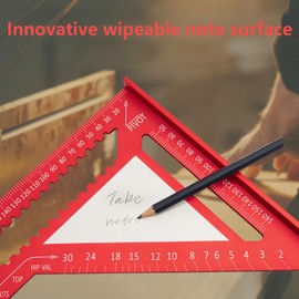 Beslands Rafter Square Metric 300mm/12 inch with Note Surface & 180mm/7 inch Roofing Square Drill Gauge, Aluminum Metric Woodwork Carpenters Square, Triangle Ruler Protractor