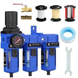 KANBOL 1/2''NPT Triple Stage Filter and Regulator with Pressure Gauge, for Air Drying System with 5 and 0.5 and 0.01 Micron Brass Filter Cartridge Air Compressor Unit-Blue