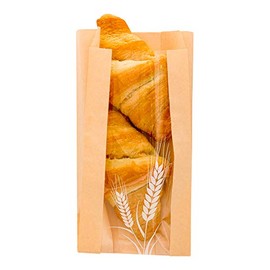 Restaurantware Bag Tek 4.5 Inch x 2.5 x 8.5 Inch Bread Paper Bags 100 Greaseproof Baguette Paper Bags - Micro Perforated Clear Window Brown Paper Bakery Bread Bags Recyclable Freezer Safe