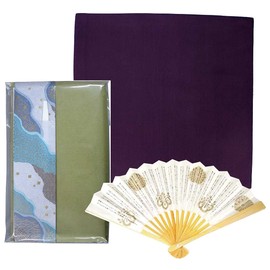 First Time Tea Ceremony Set, Basic 3 Pieces, For Men, Fukusa (Purple), Yuzen Bag, Kaishi, Fan..