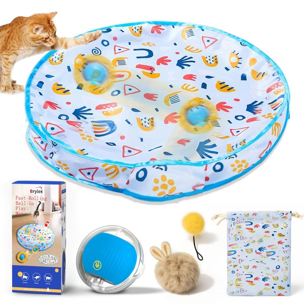 Brylex Interactive Cat Toys, Motion-Activated Rolling Ball with Play Mat,