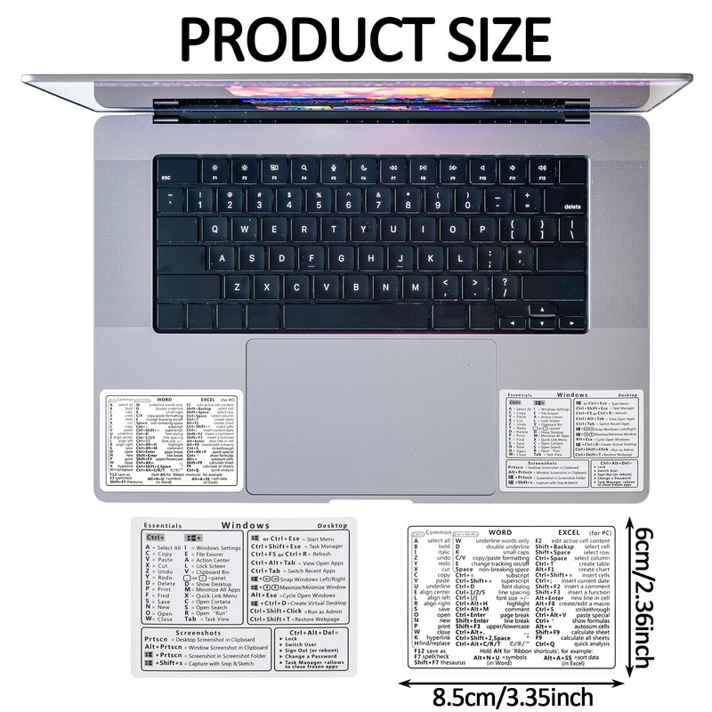 2pcs Windows Shortcut Sticker, Excel Cheat Sheet, Shortcut Stickers for