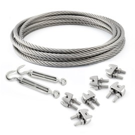 SET 5m wire rope stainless steel strand:7x19 4mm + 6 clips + 2 turnbuckles eye-hook M4 + many sizes avaliable - many sizes avaliable