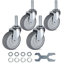 Finnhomy Caster Wheels 3 Inch Set of 4 Heavy Duty Threaded Stem Casters1/2"-13x1-1/2" Swivel Rubber Industrial Castors Premium Wheels for Wire Shelving/Furniture/Carts Load Bearing 720 Lbs Gray