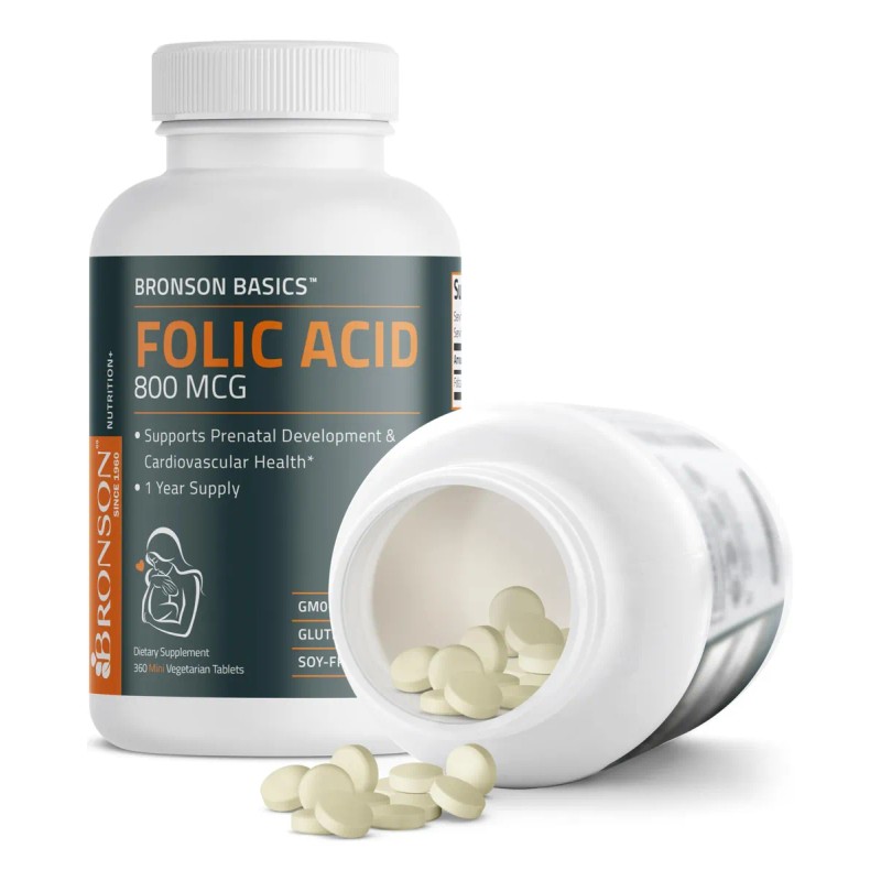 Bronson Ácido Fólico 800 Mcg Apoyo Prenatal 360 Tabletas