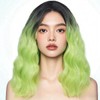 PARXITN Short Bob Wig Ombre Light Green Curly Wavy Synthetic