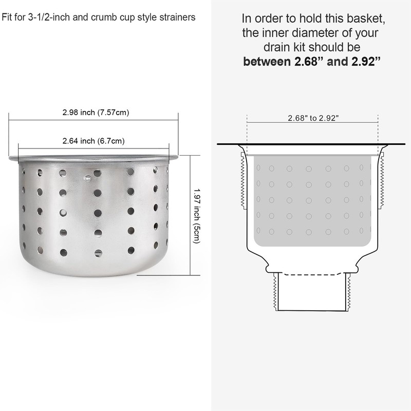 GZILA Kitchen Sink Drain Basket Only, 3-inch Basket for Kitchen