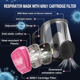 Full Face Respirator Mask with 60921 filter, Full Face Cover, Wide Field of View & Eye Protection Gas Cover, Organic Vapor Dust Mark for Painting, Welding, Polishing, Woodworking, Sanding