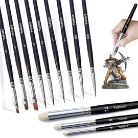 Drybrush Set, 12 Pieces Miniature Brush Set, Dry Brush Brush, Goat Hair, Fine Detail Brush for Miniature Painting and Model Watercolours