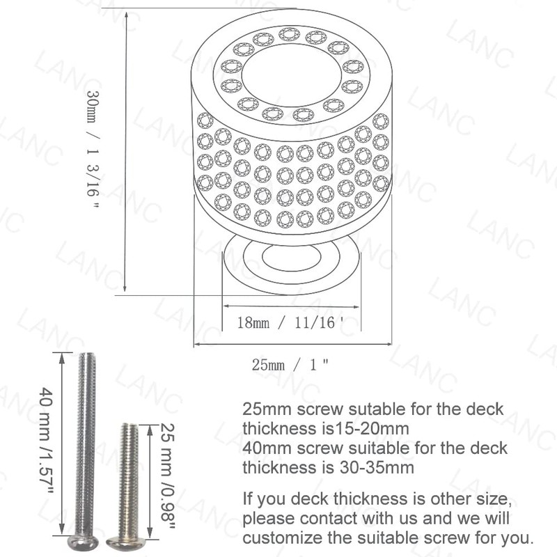 LANC Black Crystal Cabinet Knob Kitchen Knobs - Matte Black