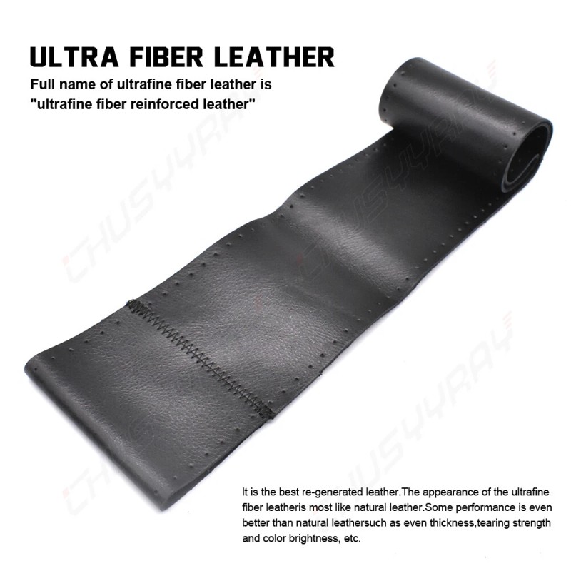 CHUSYYRAY 14 inch Black Car Steering Wheel Cover Leather With