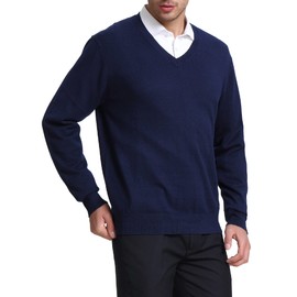 KALLSPIN Men's V Neck Sweater Pullover Wool Blend Relax Fit Knit Long Sleeve Pullover(Navy Blue,2X-Large)