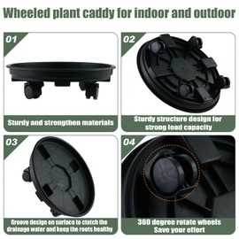 KvyusFlourish 5 Packs 14.2” Large Plant Caddy with Wheels Plant Saucers on Wheels Rolling Plant Stands Heavy-duty Plant Dolly Plastic Planter Roller Base Pot Movers Outdoor Plant Tray Coaster, Black