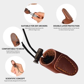 SPG Leather Archery Thumb Ring - Traditional Bow Thumb Ring Adjustable Finger Tab Double Layer Archery Thumb Draw Guard Shooting Glove for Mongolian Recurve Hunting Accessories (Brown)