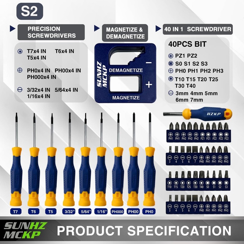 SUNHZMCKP Magnetic Screwdriver Set 66-Piece, S2- Alloy Tool Steel, Includes