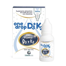 Vitamina ONEDROP D3  K2  Frasco de 4 ML (120 Gotas)  Rinde 3 meses  Para Nios y Adultos  400 UI por Gota  Suplemento diario  Sin Azcar  Sin Sabor     