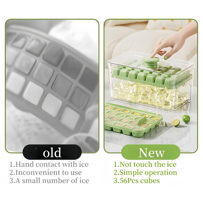 Ice Cube Tray with Lid and Bin, 56 Pcs Ice