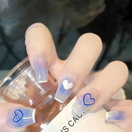 [ALLEVG] Nail Tips, 24 Pieces, Nail Tips, Light Blue, Short, Autumn, Winter, Pink, Cute, Popular, Japanese, Cute, Simple, Stylish, Coming of Age Ceremonies, School Entrance Ceremonies, Graduation