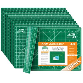 ArtAt Self Healing Cutting Mat:【10 Pack Cutting Mat 12″x 18″】 Green Double Sided Non-Slip 5 Layers PVC Durable Craft Sewing A3 Mat for Rotary Cutter