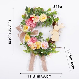 Easter Decorations Wreath for Front Door Spring Summer Bunny Flower Garland Artifical Wall Decor Accessories for Home Farmhouse Party 13inch