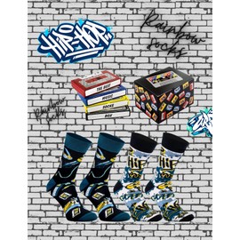 Rainbow Socks Hip Hop Socks Play Box - Music Socks 2 Pairs In One Cassette - Gift For A Hip Hop Music Fan, Breakdance Dancer, Graffiti Artist, A Music Gadget For Him And Her, 2 x hip-hop socks music