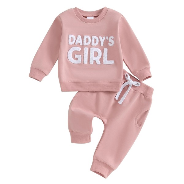 YILEEGOO Daddy's Girl Embroidery Outfits Set Toddler Baby Girls Long