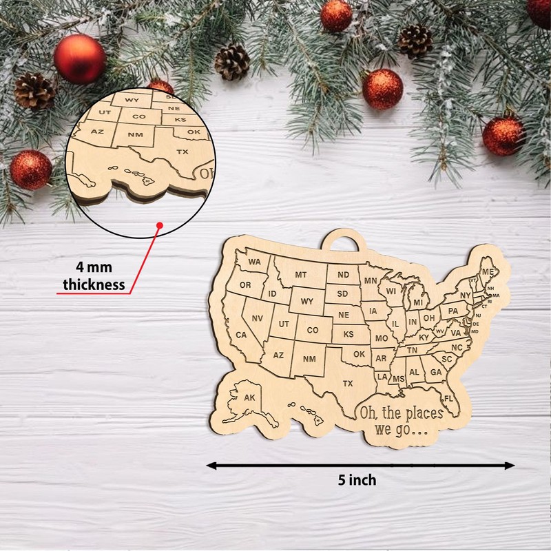 US Travel Map Christmas Ornament, DIY Custom US Travel Check