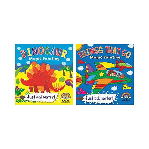 Anila's Children's Magic Paint with Water Books, Dinosaur & Things That Go - Set of 2