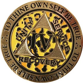 RecoveryChip 4 Year AA Medallion Reflex Leopard Gold Plated Animal Print Chip IV