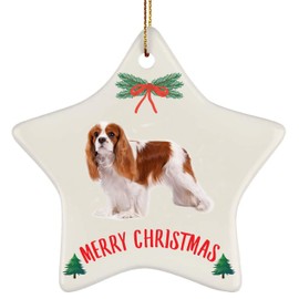 2024 Christmas Tree Ornaments Gifts Cavalier King Charles Spaniel White Red New Years 2025 Decorations Star Ceramic