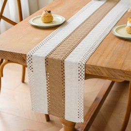 Kiatuniya Table Runner Beige and Brown Boho Table Runner Macrame Crochet Lace Modern Table Runner Decoration Slim Vintage Farmhouse Table Runner Short Wedding Party Table Decoration Outdoor 30 x 180