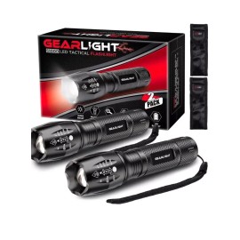 GearLight Gear Light LED Mini Tactical 5 Modes Zoomable Beam High Lumens 2pk Flashlights