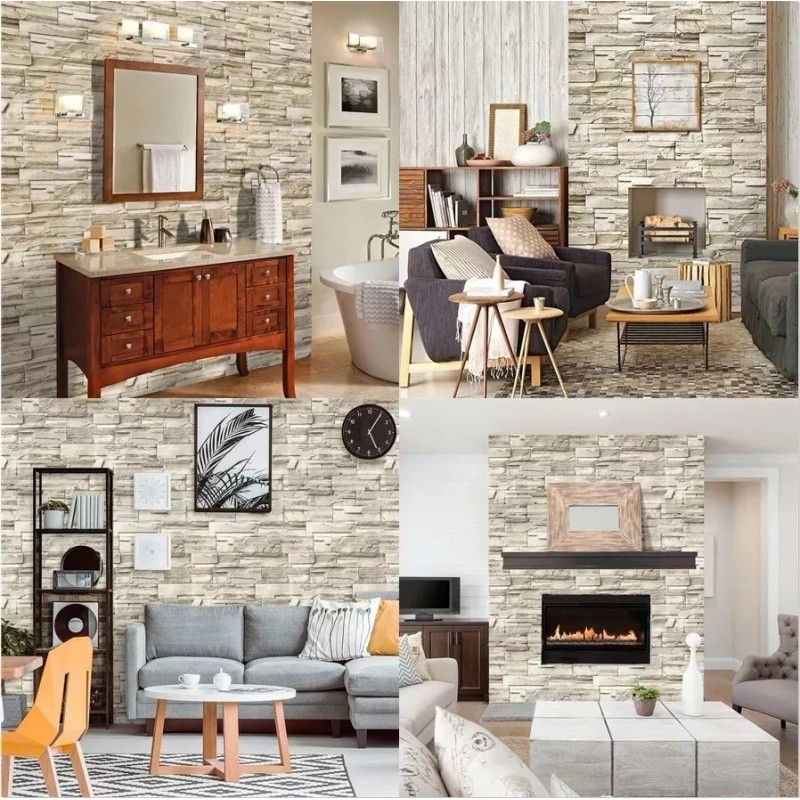 Papel Tapiz Autoadherible 45cm*10m 3d Patrón Ladrillo Papel