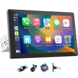 Haudio 10.1" Single Din Car Radio with Rotatable Touchscreen, Wireless Apple CarPlay, Android Auto, GPS Navigation, Bluetooth, Hi-Fi Sound, Voice Control, Backup Camera