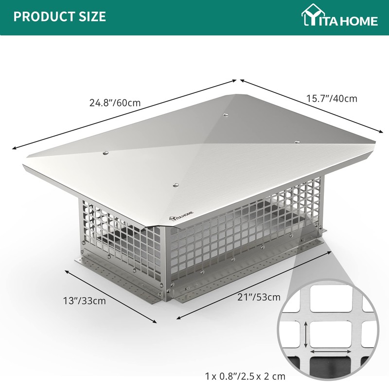 YITAHOME Chimney Cap, 13" x 21" Chimney Cover for Outside,
