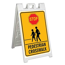 Stop Pedestrian Crosswalk (24" X 36") Standard A-Frame Signicade, Includes Decal Applied to Stand | Warning, Caution, Hazard
