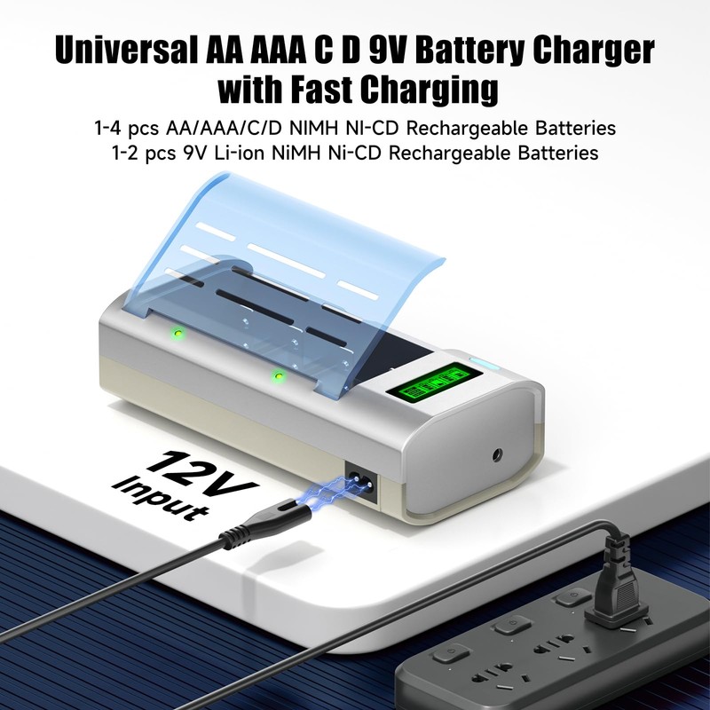 Battery Charger for C D AA AAA 9V Ni-MH Ni-CD