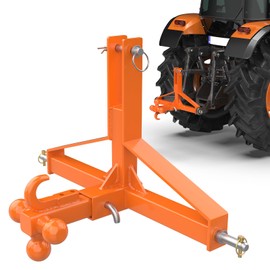 3 Point Quick Hitch 2" Receiver and Ball with Hook, Bright Orange Tractor Trailer Hitch, 3 Pt Farm Equipment and Subcompact for Tractor Category 1