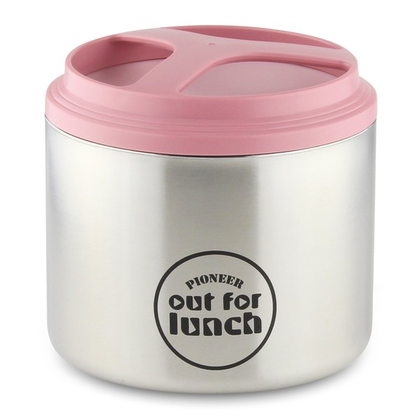 Pioneer Vacuum Insulated Lunch Box, Leak-Proof Food/Soup Flask with Extra Wide Opening, 4 Hours Hot 8 Hours Cold, 18/10 Stainless Steel - Pink, 1 Litre