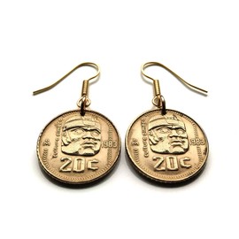 1983 Mexico 20 Centavo coin earrings Olmec colossal giant heads statue archeological Veracruz Villahermosa Tabasco Mesoamérica Mexican eagle Tamoanchan Veracruz Tres Zapotes Soconusco La Venta e000206