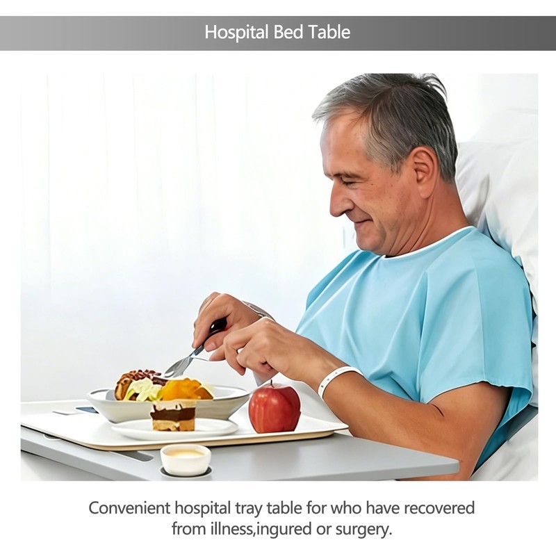 Over the Bed Table with Hidden Wheels,Height Adjustable Bedside Table