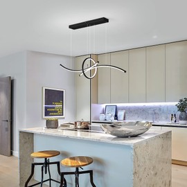 Qcyuui Modern LED Chandeliers Dimmable Pendant Lights with Remote Adjustable Height 38W Aluminium Contemporary Pendant Light Fixtures for Dining Room Kitchen Office,3-Lights,42.9 Inches,Matte Black