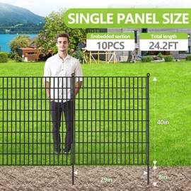 Toolterritary 10 Panels No Dig Garden Fence, 40 in(H) X 24.2 ft(L) Metal Fence Panels, Thickened Rustproof Garden Fencing, Animal Barrier Fence for for Dogs, Rabbits, Landscape, Patio