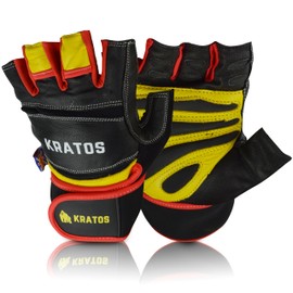 Kratos Weight Lifting Gloves Men & Women - Anti Slip Padded Gym Gloves with Wrist Support - Breathable & Durable Leather Workout Gloves for Exercise, Weight Training, Calisthenic & Crossfit Training