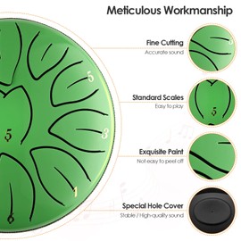 Ovshnrr Steel Tongue Drum 6 Inch 11 Tone Tongue Drum Disc Drum, Steel Pan Tones Percussion Instrument Hand Pan Drum with Bag, Fingerpick, and Mallet for Meditation Yoga Sound Healing