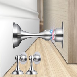 TOPTAKE Door Stoppers - Versatile and Durable Stainless Steel Door Stopper with Robust Magnetic Catch - Security Door Stopper, Holder & Jam, Ideal for All Surfaces (2, Silver -2 Pack)