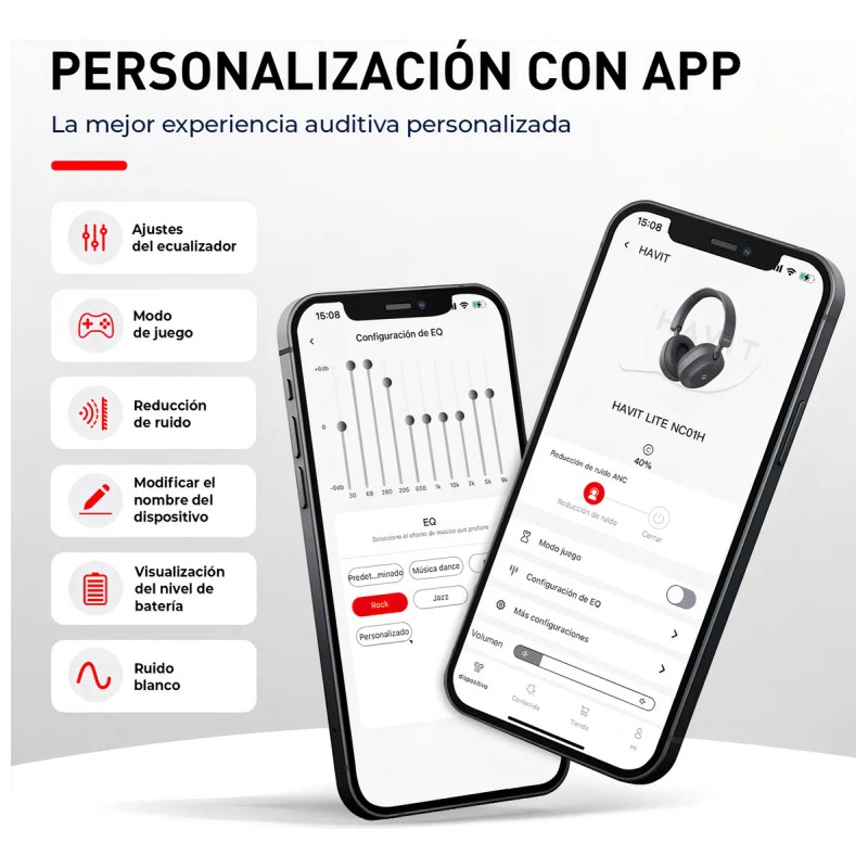 Auriculares inalmbricos Bluetooth 5.4 HAVIT LIFE NC01H Anc Cancelacion de