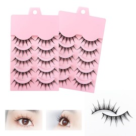 Renjzle False Eyelashes, Set of 10, Natural, Transparent Shank, Ultra Lightweight, Durable, Actress Lashes, Bundle, Easy to Wear, For Beginners, Everyday Makeup/Cosplay