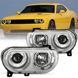 JSBOYAT HID Xenon Projector Headlight Assembly Compatible with 2008-2014 Dodge Challenger Headlamp w/o HID Bulbs and Ballast Chrome Housing with Clear Reflector