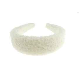 Womens Puffy Occasion Wedding Bridal Party Birthday Christmas Evening Wide Thick High Bump Padded Winter Furry Fuzzy Wool Look Hair Hairband Accessories Headband Alice Band (White)